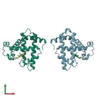PDB entry 1m6c coloured by chain, front view.