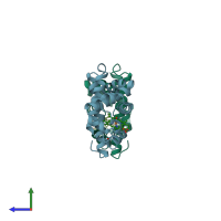 PDB entry 1m6c coloured by chain, side view.