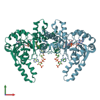 PDB entry 1m76 coloured by chain, front view.