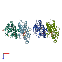 PDB entry 1m7g coloured by chain, top view.