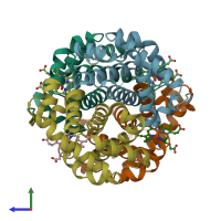 PDB entry 1m9p coloured by chain, side view.