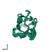 PDB entry 1m9w coloured by chain, ensemble of 10 models, side view.