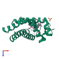 PDB entry 1mbd coloured by chain, top view.