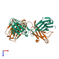 PDB entry 1mex coloured by chain, top view.