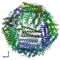 PDB entry 1mfr coloured by chain, side view.