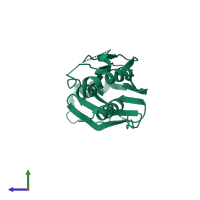 PDB entry 1mjs coloured by chain, side view.