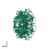 Homo dimeric assembly 1 of PDB entry 1mld coloured by chemically distinct molecules, side view.