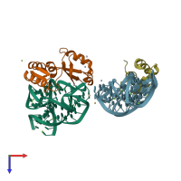 PDB entry 1mms coloured by chain, top view.