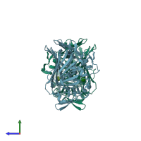 PDB entry 1mmu coloured by chain, side view.