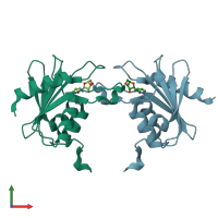 PDB entry 1mq0 coloured by chain, front view.