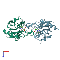 PDB entry 1mq0 coloured by chain, top view.