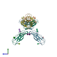 PDB entry 1mq8 coloured by chain, side view.