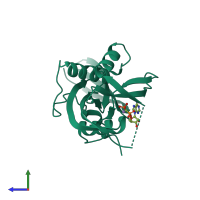 PDB entry 1mr2 coloured by chain, side view.