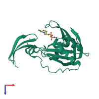 PDB entry 1mr2 coloured by chain, top view.