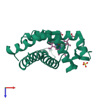 Monomeric assembly 1 of PDB entry 1mtj coloured by chemically distinct molecules, top view.