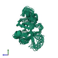 PDB entry 1mut coloured by chain, ensemble of 15 models, side view.