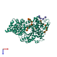 Monomeric assembly 1 of PDB entry 1mw0 coloured by chemically distinct molecules, top view.