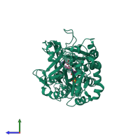 PDB entry 1mxt coloured by chain, side view.