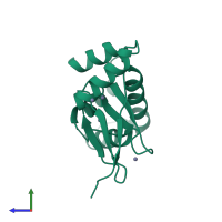 PDB entry 1mzb coloured by chain, side view.