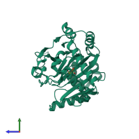 PDB entry 1mze coloured by chain, side view.