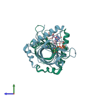 PDB entry 1n07 coloured by chain, side view.