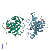 PDB entry 1n08 coloured by chain, top view.