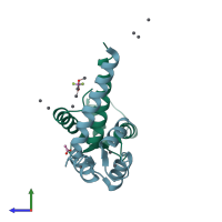 PDB entry 1n0y coloured by chain, side view.