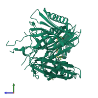 Homo trimeric assembly 1 of PDB entry 1n2m coloured by chemically distinct molecules, side view.