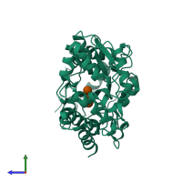 Monomeric assembly 1 of PDB entry 1n3w coloured by chemically distinct molecules, side view.