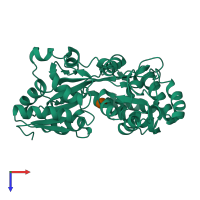 Monomeric assembly 1 of PDB entry 1n3w coloured by chemically distinct molecules, top view.