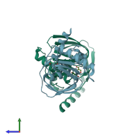 PDB entry 1n5n coloured by chain, side view.