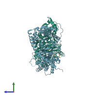 PDB entry 1ndi coloured by chain, side view.