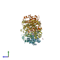 PDB entry 1nf5 coloured by chain, side view.