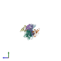 PDB entry 1nfi coloured by chain, side view.