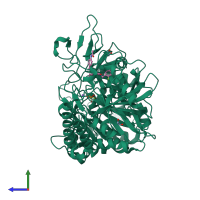 Monomeric assembly 1 of PDB entry 1nhx coloured by chemically distinct molecules, side view.