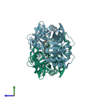 PDB entry 1niu coloured by chain, side view.