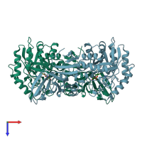 PDB entry 1niu coloured by chain, top view.