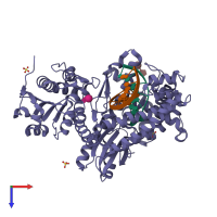 PDB entry 1nk6 coloured by chain, top view.