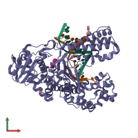 PDB entry 1nkb coloured by chain, front view.