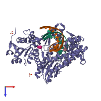 PDB entry 1nkb coloured by chain, top view.