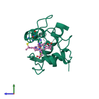 PDB entry 1nmi coloured by chain, side view.