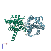 PDB entry 1np8 coloured by chain, top view.