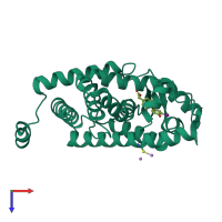 PDB entry 1nq1 coloured by chain, top view.