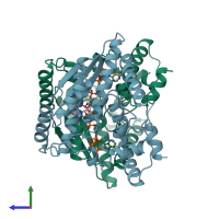 PDB entry 1nsy coloured by chain, side view.