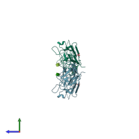 PDB entry 1nt0 coloured by chain, side view.