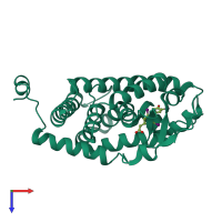 PDB entry 1nuo coloured by chain, top view.