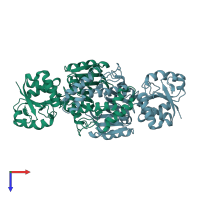 PDB entry 1nwc coloured by chain, top view.