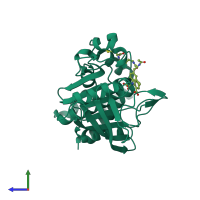 PDB entry 1nz7 coloured by chain, side view.