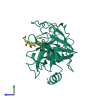 PDB entry 1o2v coloured by chain, side view.