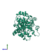 PDB entry 1o5t coloured by chain, side view.